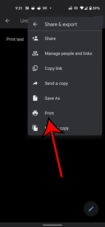 Android choose Print option