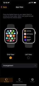 how to change app view on the Apple Watch