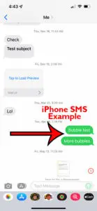 iPhone SMS message example