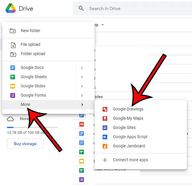 how to create a new Google Drawing from Google Drive