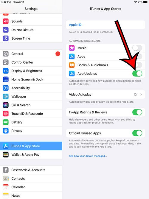 enable automatic app updates on the iPad