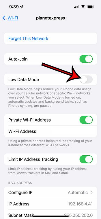 turn off Low Data Mode