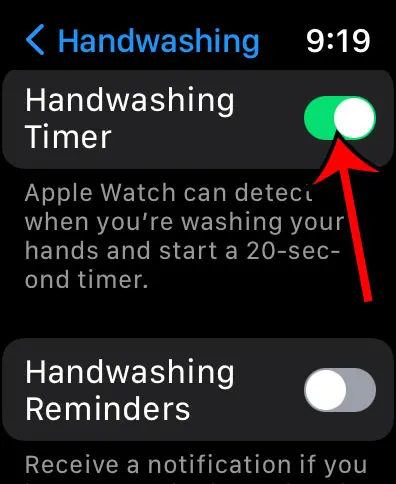 how to turn on Apple Watch hand washing