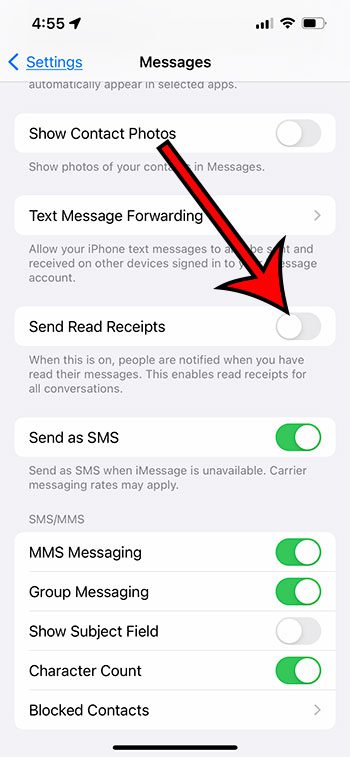 how to enable or disable iPhone read receipts