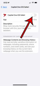 how to disable an extension in Safari on an iPhone 13