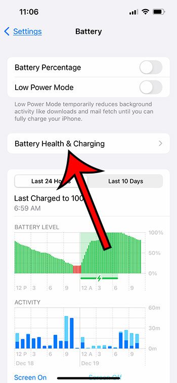 select Battery Health and Charging