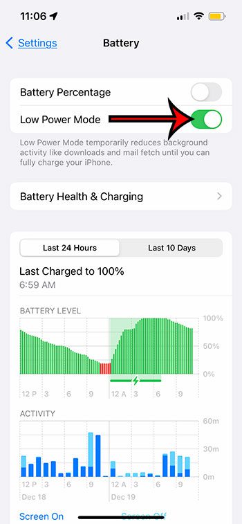 how to enable Low Power Mode on an iPhone 13