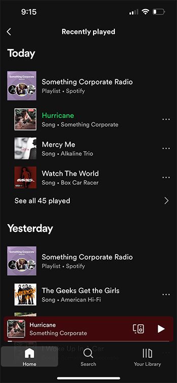 view your recently played Spotify songs
