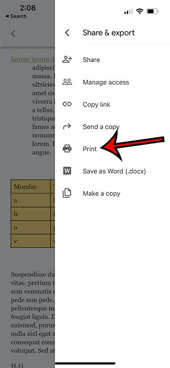 how to print a document in Google Docs mobile