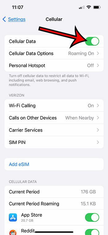 how to turn off all cellular data on an iPhone