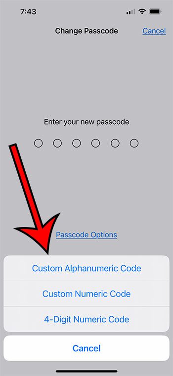 how to change iPhone 11 passcode type