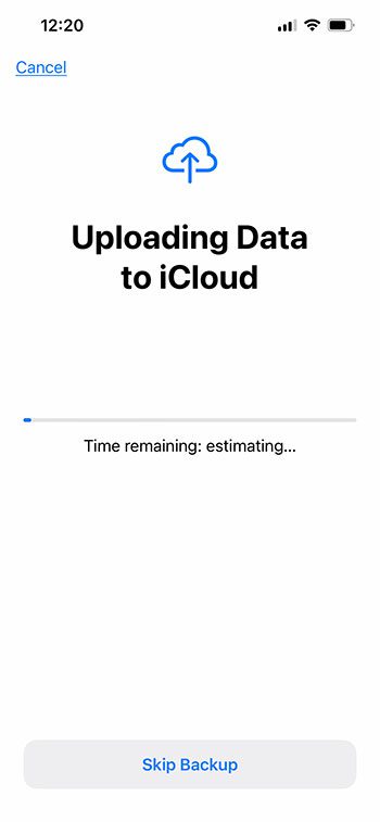 wair for the iCloud backup to cpmplete