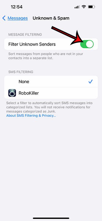 enable Filter Unknown Senders