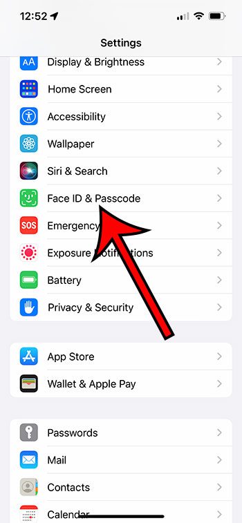 choose Face ID and Passcode