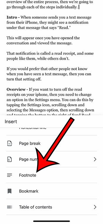 how to add footnotes in Google Docs on an iPhone