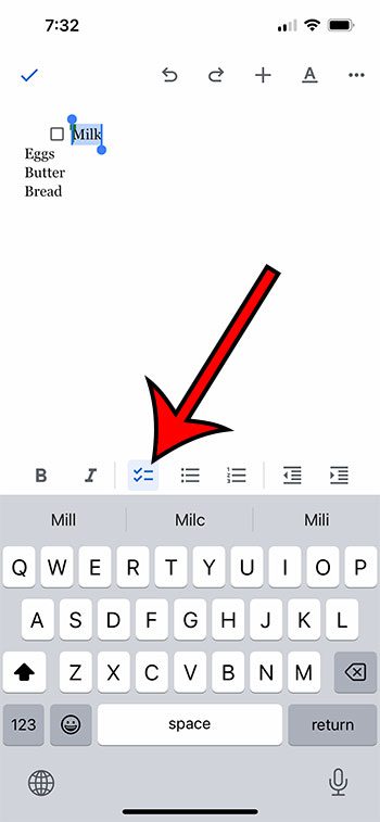 how to insert a checkbox in Google Docs mobile