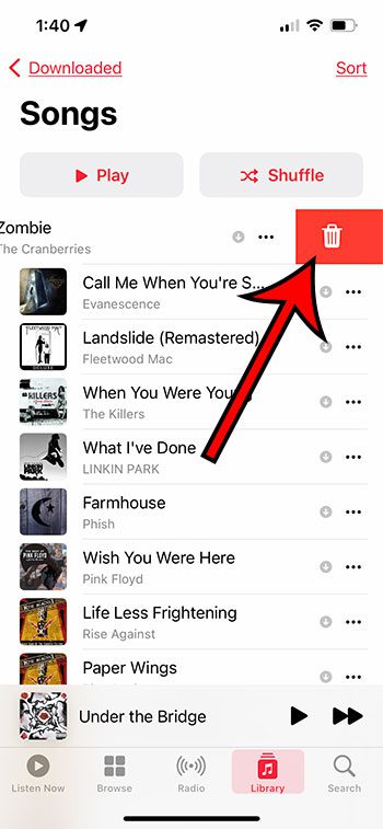 how to remove a downloaded song from an iPhone 13