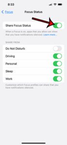 how to share focus status on iPhone 13