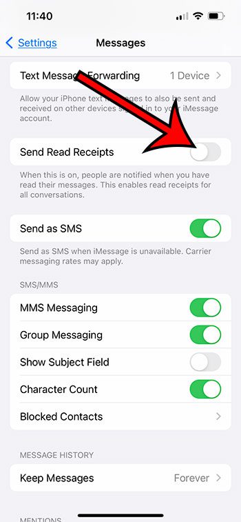 how to turn off read receipts on an iPhone 13