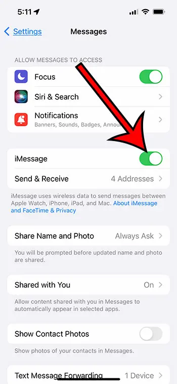 how to enable iMessage on iPhone 13