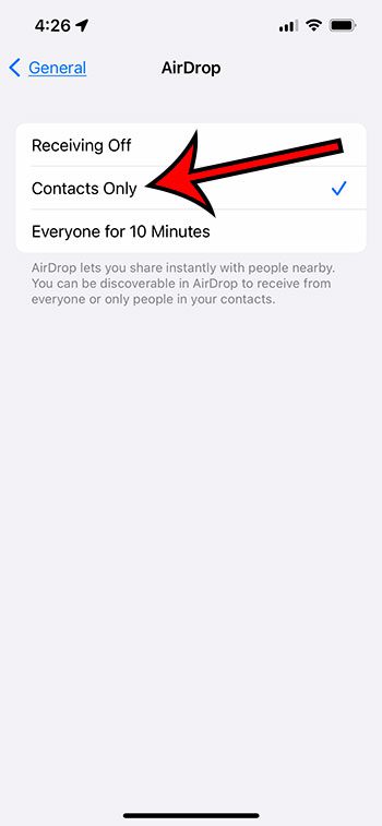 how to set AirDrop to contacts only on an iPhone