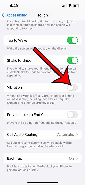 how to turn off vibration on iPhone 13