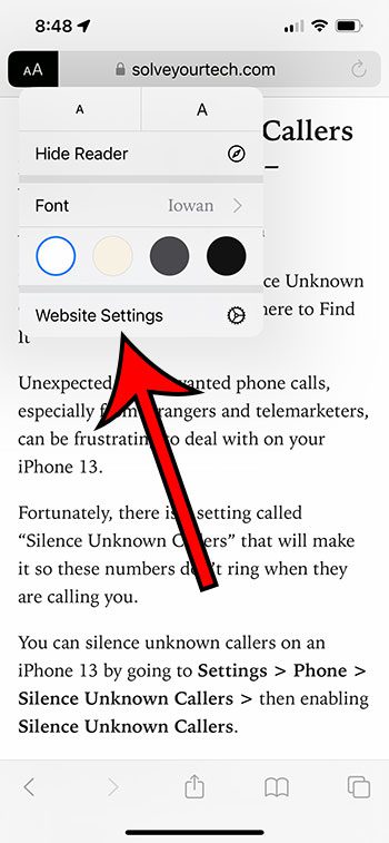 adjust the IPhone Safari reader mode settings