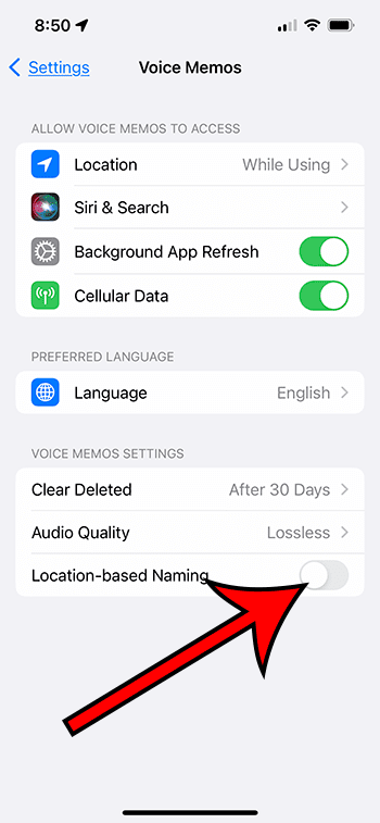 how to stop location naming for voice memos on iPhone 13