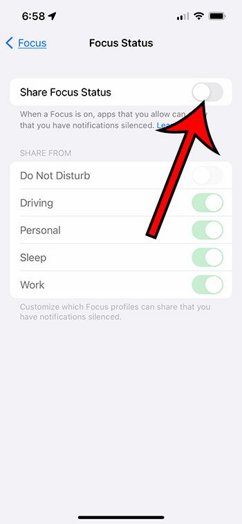 how to stop sharing focus status on iPhone 13