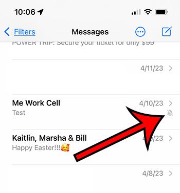 example of a hidden alerts iPhone text message conversation