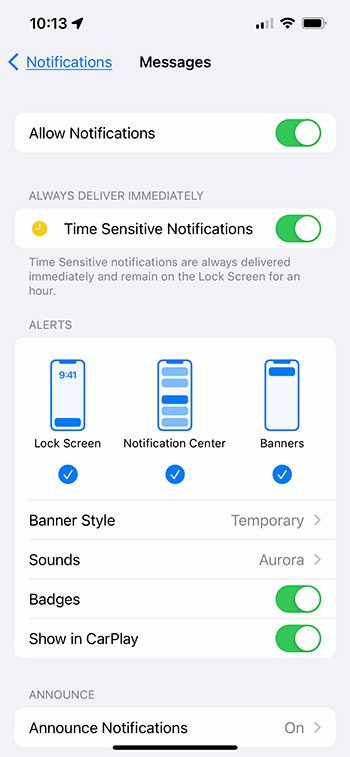 cómo cambiar las notificaciones de mensajes en el iPhone 13