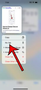 how to pin a Safari tab on an iPhone 14