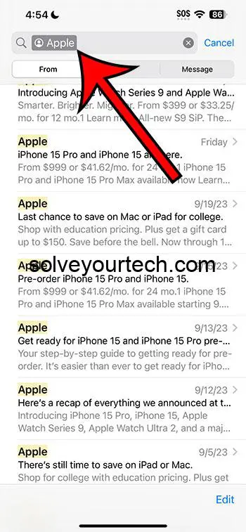 searching and filtering emails on iPhone