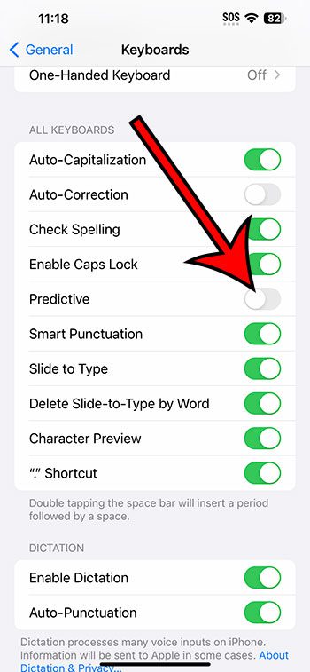 how to turn off predictive typing on iPhone 14