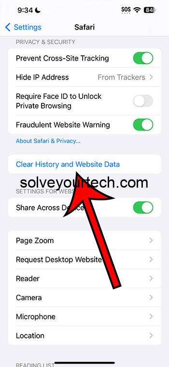 tap Clear History and Website Data