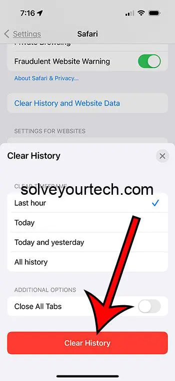 clear Safari history and data