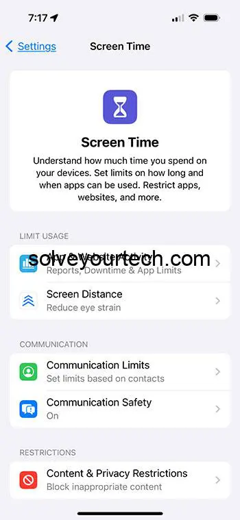 manage screen time settings