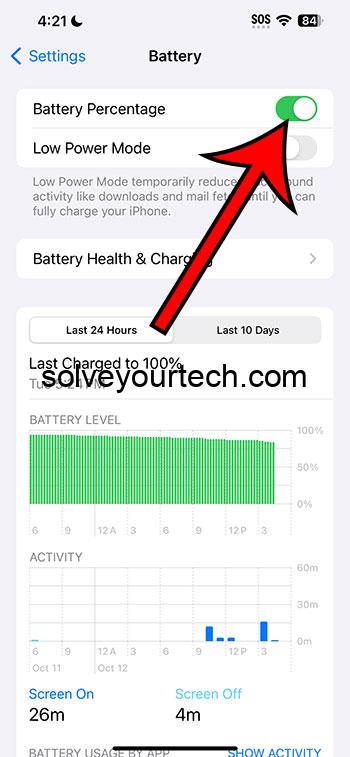 iPhone battery percentage toggle