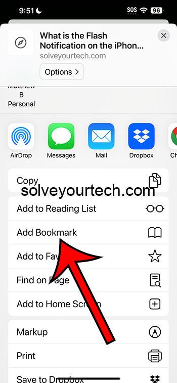 tap on Add Bookmark