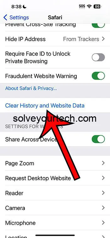 tap Clear History and Website Data