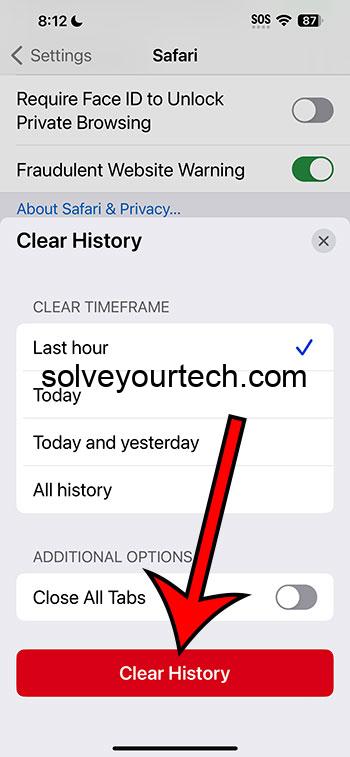 tap on clear history