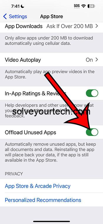 turn on Offload Unused Apps