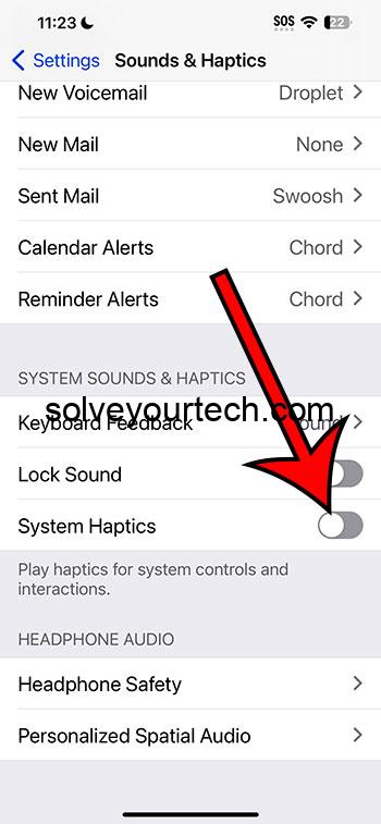 tap the System Haptics button