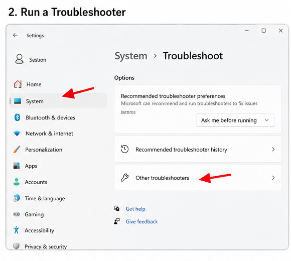 How to Get Help in Windows 11 3 Windows 11 Settings System Troubleshoot page with Other troubleshooters highlighted