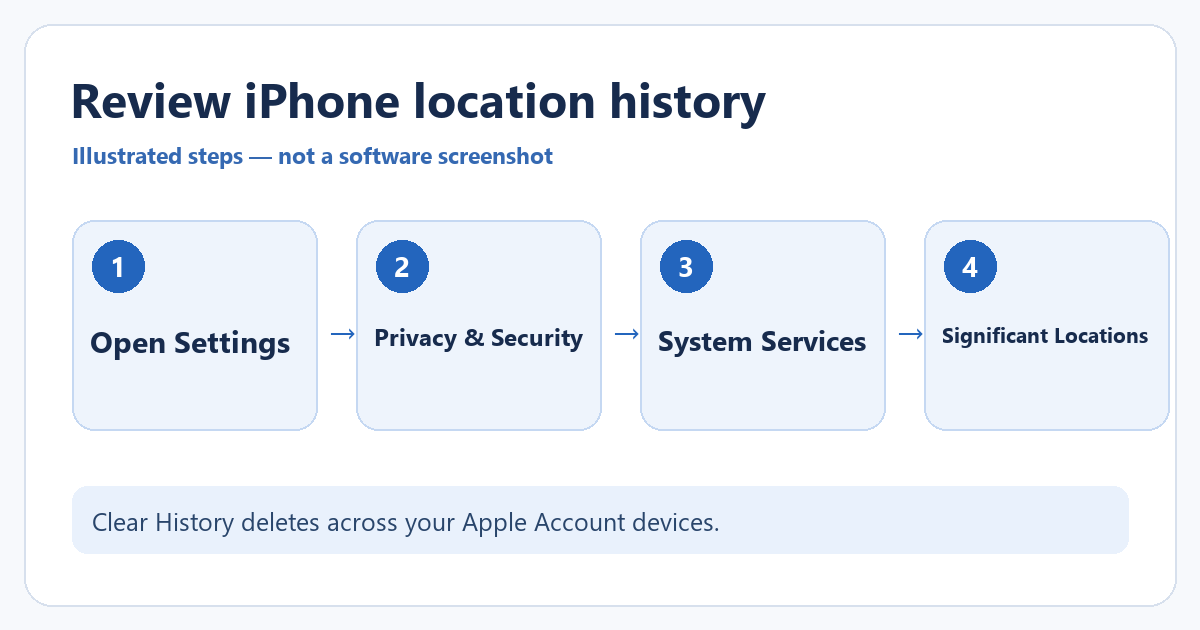 How to See and Clear Your iPhone Location History (Significant Locations) 1 Illustrated route to Significant Locations and Routes on iPhone.