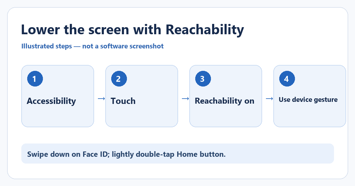 How to Use Reachability on iPhone (Lower the Screen) 1 Illustrated steps to turn on and use iPhone Reachability.