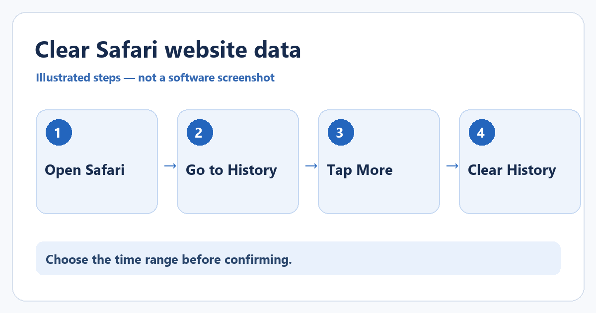 How to Clear the Cache on iPhone (Safari) 1 Illustrated steps to clear Safari history and website data on iPhone.