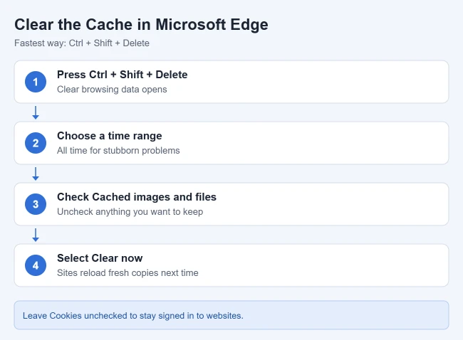 How to Clear the Cache in Microsoft Edge 2 Steps to clear cached images and files in Microsoft Edge with Ctrl Shift Delete