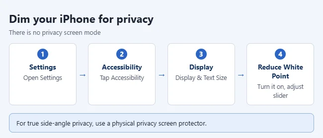 Is There a Privacy Screen on iPhone 17? What Works Instead 1 Steps to turn on Reduce White Point on iPhone to make the screen harder to read from a distance