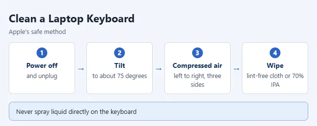 How to Clean a Laptop Keyboard Safely 2 Steps to clean a laptop keyboard with compressed air and a cloth